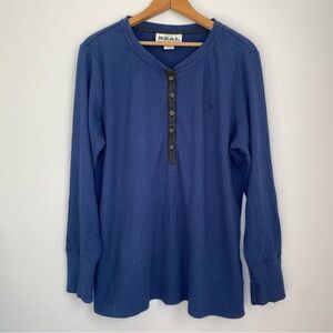 Ariat REAL Henley Shirt Long Sleeve Womens 1X Blue Crew Neck Buttons Logo Ribbed